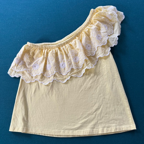 Lilly Pulitzer Kym Knit Top Creme Fraiche Eyelet Ruffle One Shoulder Size Med - Picture 3 of 10